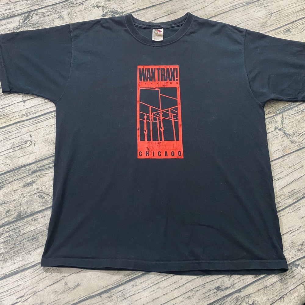 Y2K Vtg 90s Wax Trax Chicago Records Rap Hip Hop Label Group Black T-shirt XL